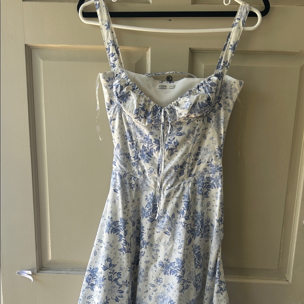House of CB White and Blue Floral High-Low Dress